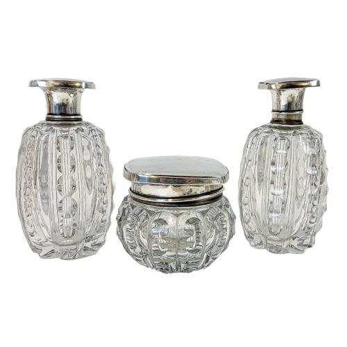 TARROS DE TOCADOR EN CRISTAL Y PLATA MEDIADOS S. XX