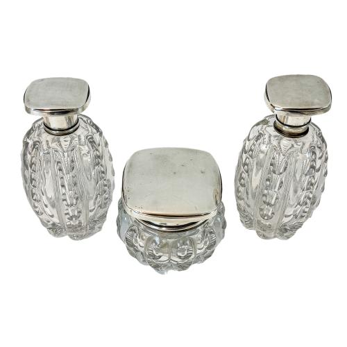 TARROS DE TOCADOR EN CRISTAL Y PLATA MEDIADOS S. XX