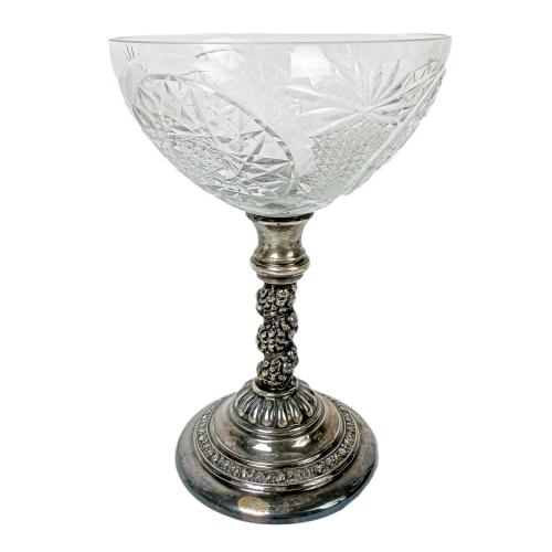 JUEGO DE SEIS COPAS PLATA Y CRISTAL DE MEDIADOS DE SIGLO XX