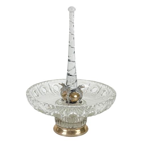 CENTRO DE MESA EN CRISTAL Y PLATA DE MEDIADOS S.XX
