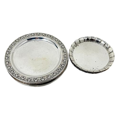 CONJUNTO DE PLATITOS DE PAN Y POSA COPAS EN PLATA