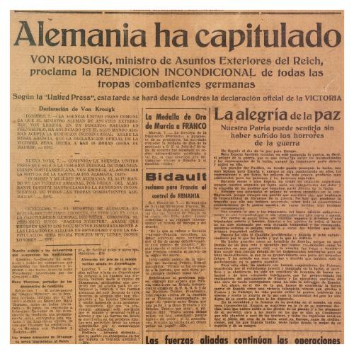 PORTADA DEL NOTICIERO UNIVERSAL SOBRE LA CAPITULACIÓN NAZI