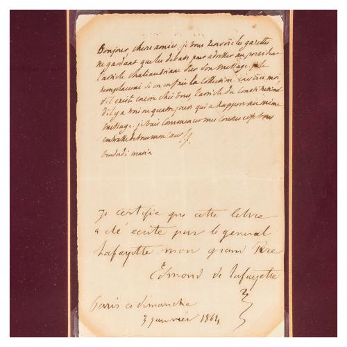 CARTA MANUSCRITA DEL GENERAL Y MARQUÉS DE LAFAYETTE