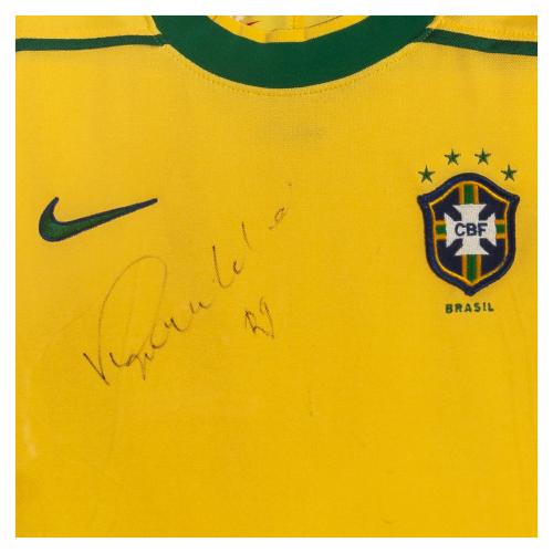 AUTÓGRAFO DE RONALDO NAZÁRIO EN CAMISETA SELECCIÓN DE BRASIL