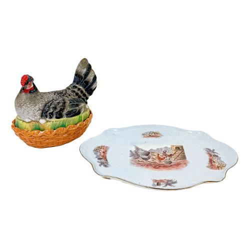 FUENTE Y HUEVERA DE PORCELANA FRANCESA DE PRINCIPIOS  S. XX