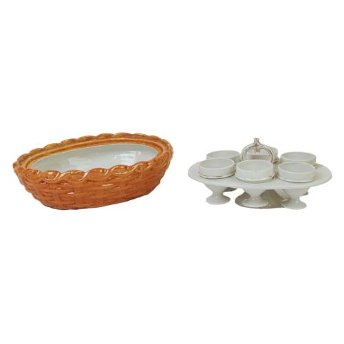 FUENTE Y HUEVERA DE PORCELANA FRANCESA DE PRINCIPIOS  S. XX