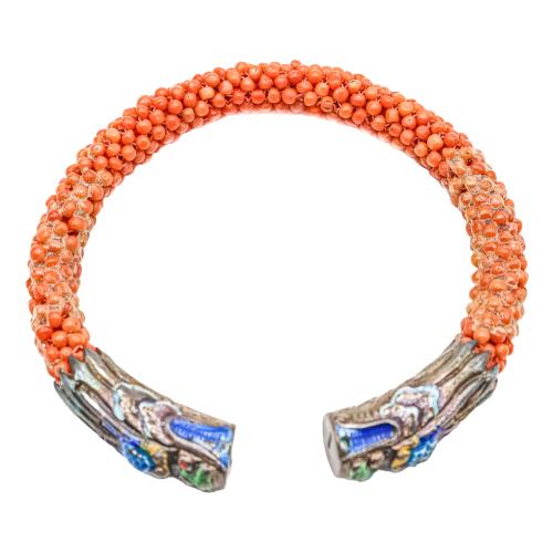 PULSERA ORIENTAL CON CORAL Y PLATA ESMALTADA