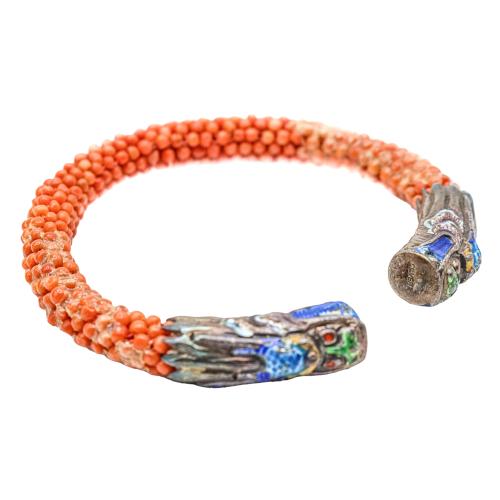 PULSERA ORIENTAL CON CORAL Y PLATA ESMALTADA