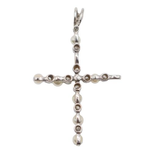 CRUZ COLGANTE CON BRILLANTES Y PERLAS