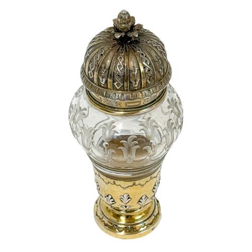TARRO EN CRISTAL Y PLATA FRANCÉS DE FINALES DEL SIGLO XIX