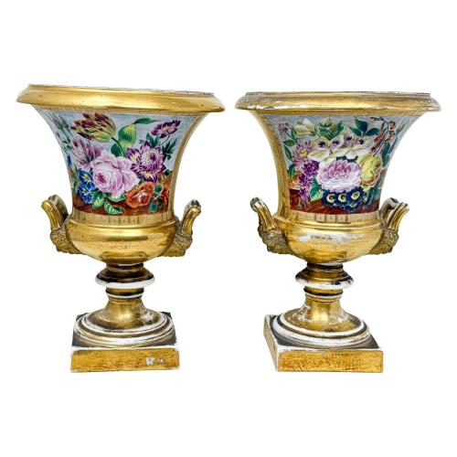 PAREJA DE COPAS DE PORCELANA VIEJO PARIS, S.XIX