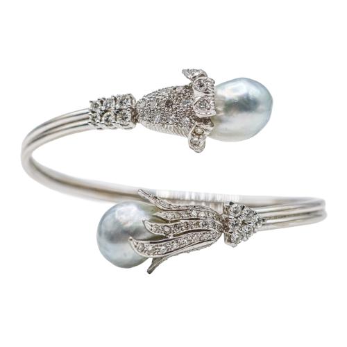 PULSERA ESCLAVA CON PERLAS BARROCAS Y BRILLANTES