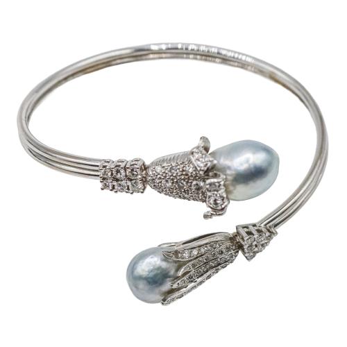 PULSERA ESCLAVA CON PERLAS BARROCAS Y BRILLANTES