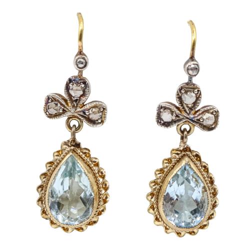 PENDIENTES LARGOS CON TOPACIO, AGUAMARINA  Y DIAMANTES