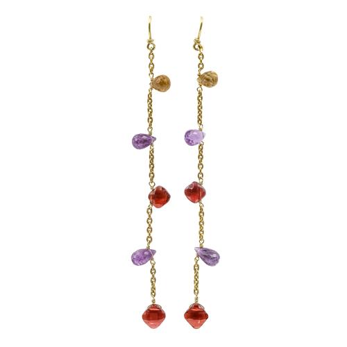 PENDIENTES LARGOS CON GRANATES, AMATISTAS Y CITRINOS