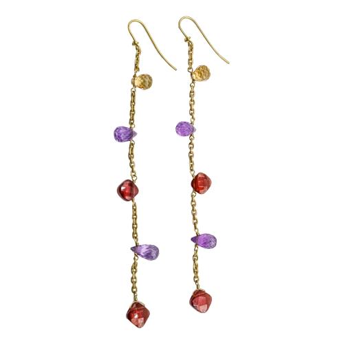 PENDIENTES LARGOS CON GRANATES, AMATISTAS Y CITRINOS