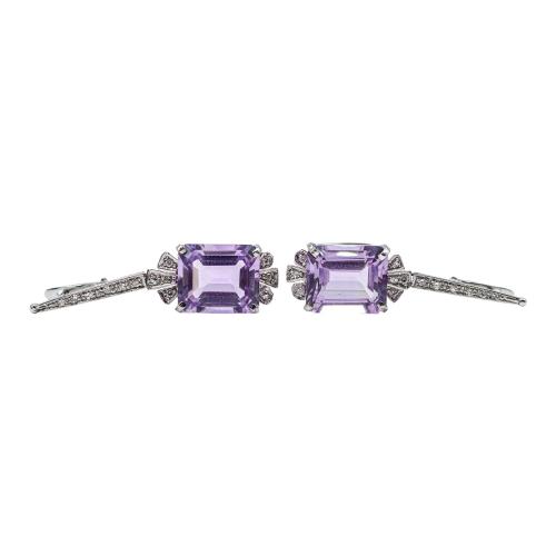 PENDIENTES LARGOS CON DIAMANTES Y AMATISTAS, DE LOS AÑOS 30