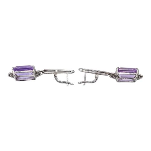 PENDIENTES LARGOS CON DIAMANTES Y AMATISTAS, DE LOS AÑOS 30