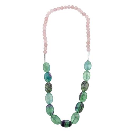 COLLAR LARGO DE FLUORITA Y CUARZO ROSA