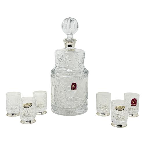 CONJUNTO LICORERO DE CRISTAL Y PLATA DEL ÚLTIMO CUARTO S. XX