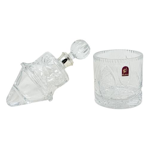 CONJUNTO LICORERO DE CRISTAL Y PLATA DEL ÚLTIMO CUARTO S. XX