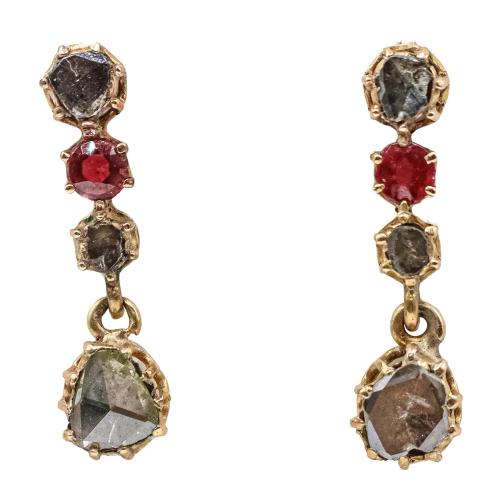 PENDIENTES CON DIAMANTES Y RUBÍES DEL S.XIX