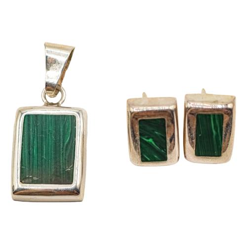 PENDIENTES Y COLGANTE CON MALAQUITA