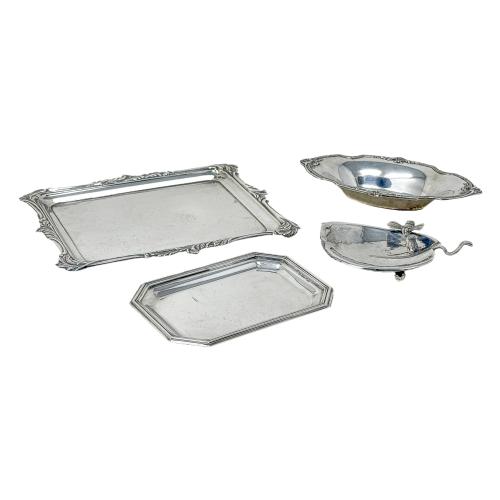 LOTE DE BANDEJITAS DE PLATA Y UNA DE METAL PLATEADO