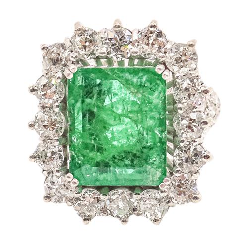 ANILLO ROSETÓN CON ESMERALDA Y BRILLANTES