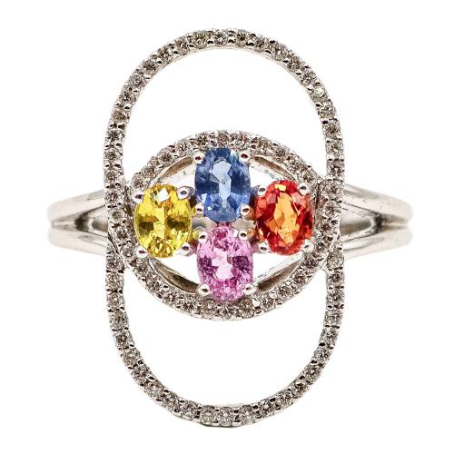 ANILLO CON TOPACIOS DE COLOR Y BRILLANTES 