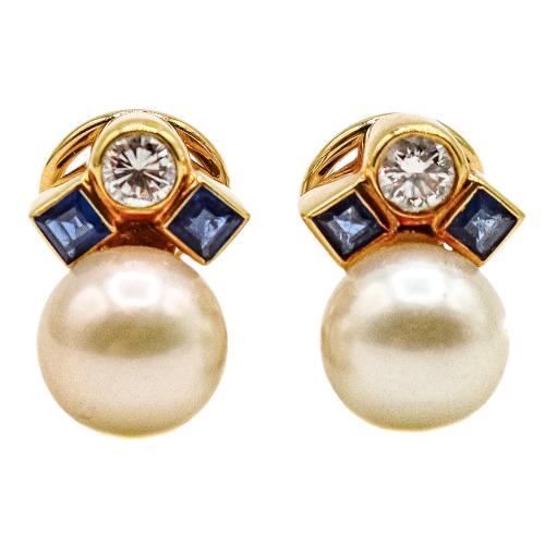 PENDIENTES CON BRILLANTES, ZAFIROS Y PERLAS