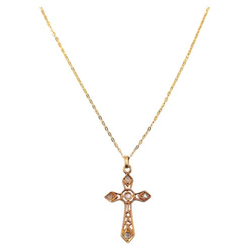 CRUZ COLGANTE CON CADENA DE MEDIADOS S.XX