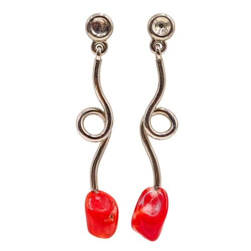 PENDIENTES LARGOS DE PLATA CON CORAL