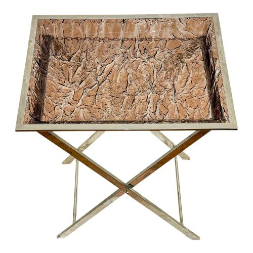 MESA AUXILIAR EN CRISTAL Y METAL AÑOS 70