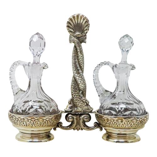 VINAGRERAS EN PLATA Y CRISTAL DE MEDIADOS DE S. XX