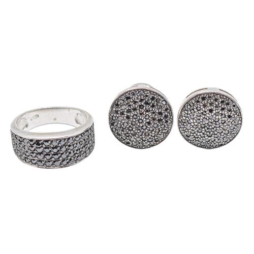 PENDIENTES Y ANILLO CON CIRCONITAS NEGRAS