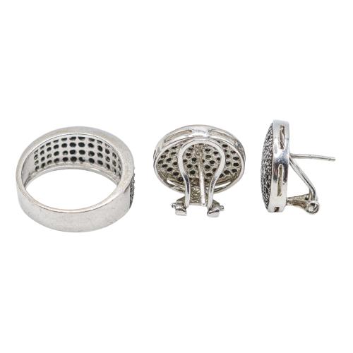 PENDIENTES Y ANILLO CON CIRCONITAS NEGRAS