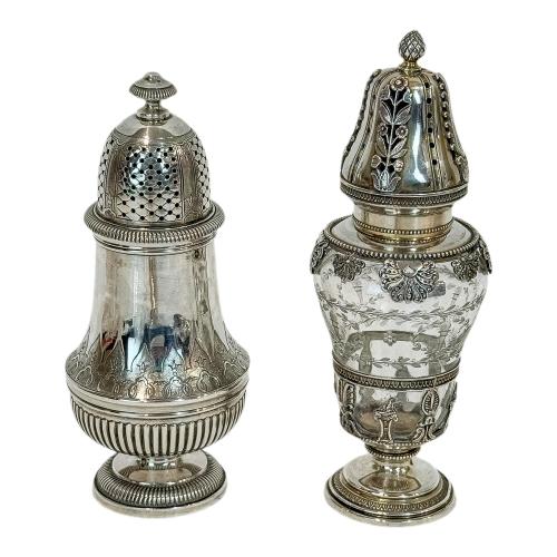 PAREJA DE ESPECIEROS DE CRISTAL Y PLATA DE PRINCIPIOS S. XX 