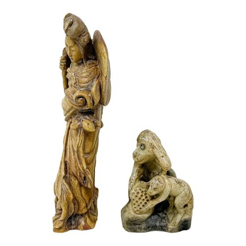 DOS FIGURAS PIEDRA JABONOSA DE MEDIADOS DE SIGLO XX