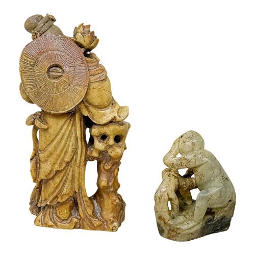 DOS FIGURAS PIEDRA JABONOSA DE MEDIADOS DE SIGLO XX