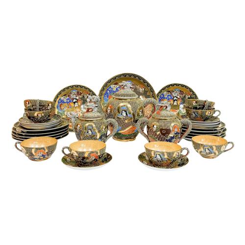 JUEGO DE TE DE PORCELAN JAPONESA SATSUMA PRIMER TERCIO S. XX