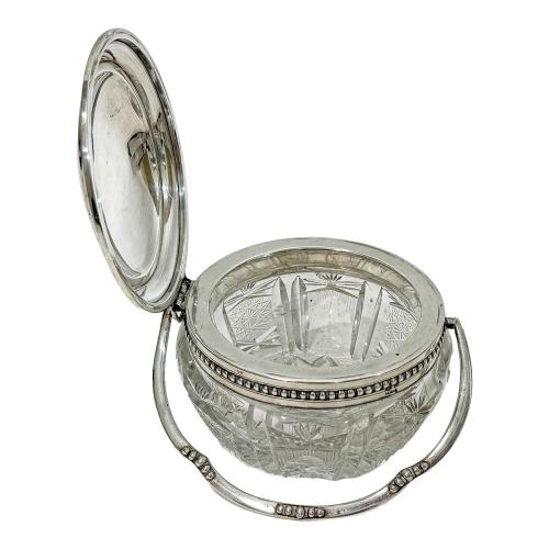 AZUCARERO DE PLATA Y CRISTAL DE MEDIADOS DE SIGLO XX