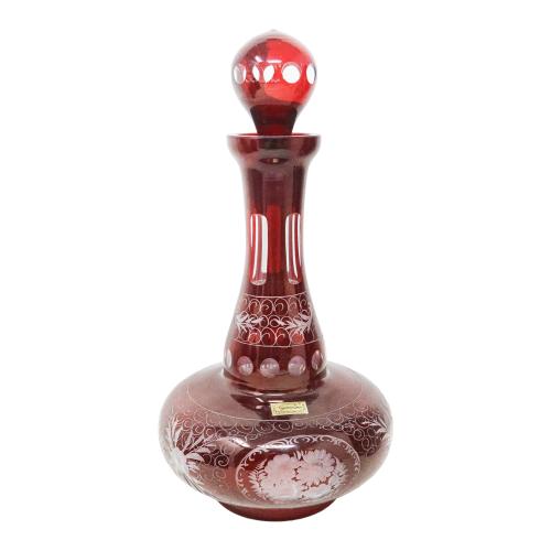 BOTELLA DE CRISTAL DE BOHEMIA DE MEDIADOS DE SIGLO XX