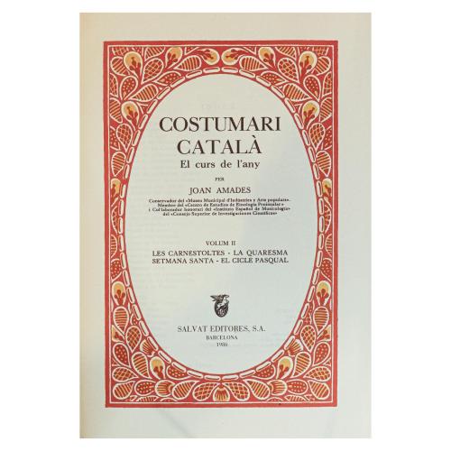 COSTUMARI CATALÀ, EL CURS DE L'ANY