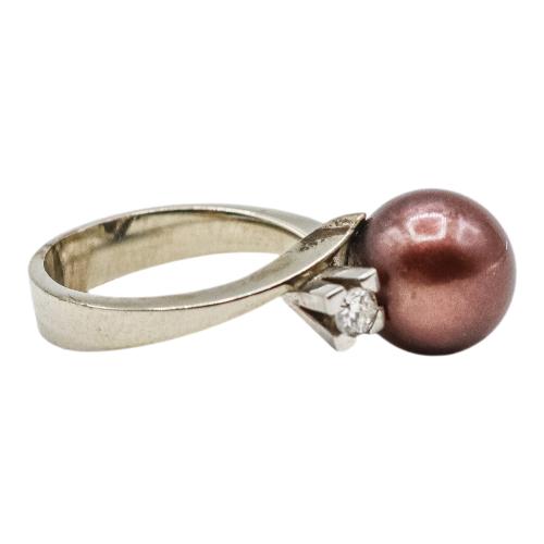 ANILLO CON PERLA CHOCOLATE Y BRILLANTES