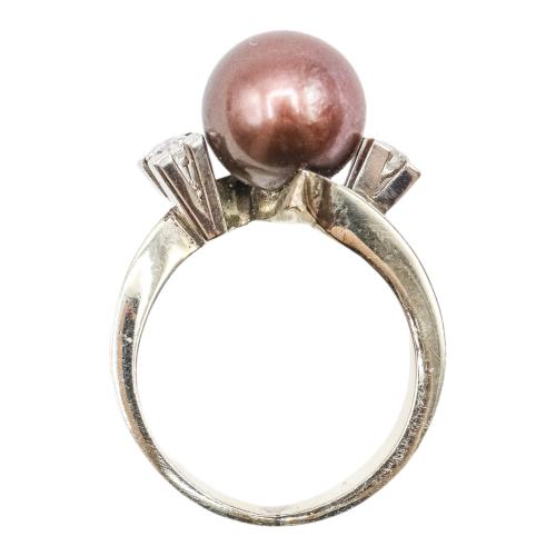 ANILLO CON PERLA CHOCOLATE Y BRILLANTES