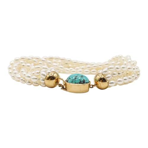PULSERA CON PERLAS Y TURQUESA, AÑOS 60