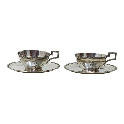 DOS TAZAS CON PLATO EN PLATA DEL PRIMER TERCIO S.XX