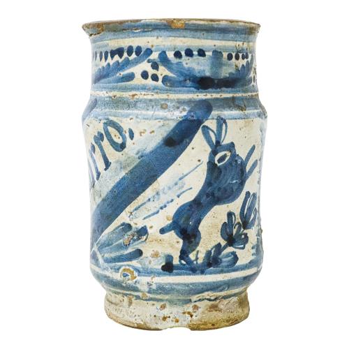 PEQUEÑO TARRO DE FARMACIA DE CERÁMICA ARAGONESA DEL S. XVIII