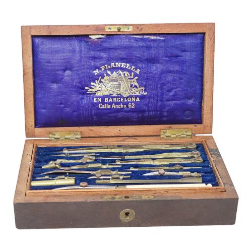 CAJA DE COMPASES INGLESA DE FINALES DE SIGLO XIX